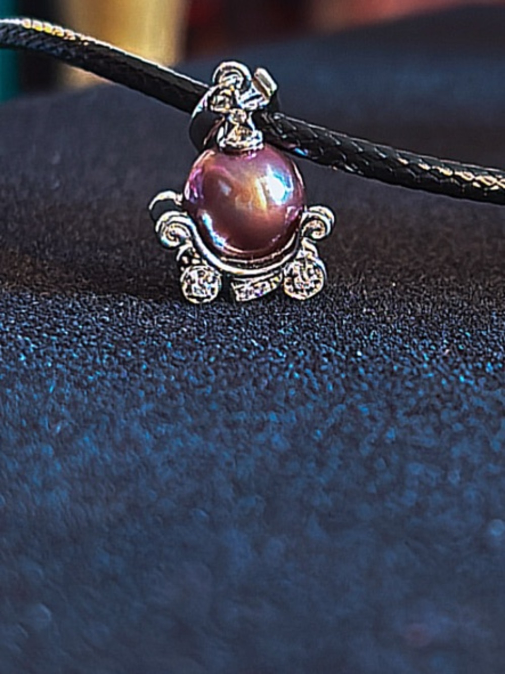 Pearl Pumpkin Carriage Charm Necklace |Black Pearl | Purple Luster | Pendant